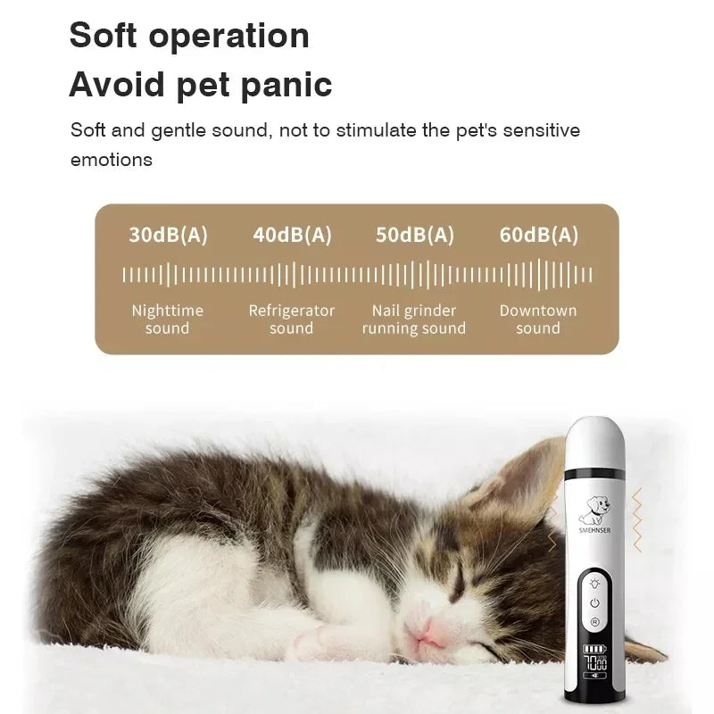 USB Rechargeable Pet Nail Grinder with LED Light - Quiet Dog & Cat Nail Trimmer