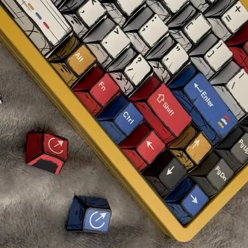 Comic Style Colorful 136-Key Keycap Set OEM Profile Minimalist Mechanical Keyboard Keycaps