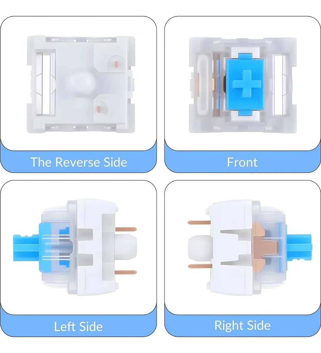 50-Pack Blue 3-Pin Mechanical Keyboard Switches – Clicky Tactile Replacement, LED-Transparent Housing