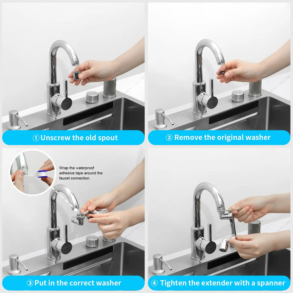 1080° Universal Rotating Faucet Extender – Dual-Mode Swivel Aerator for Kitchen & Bathroom