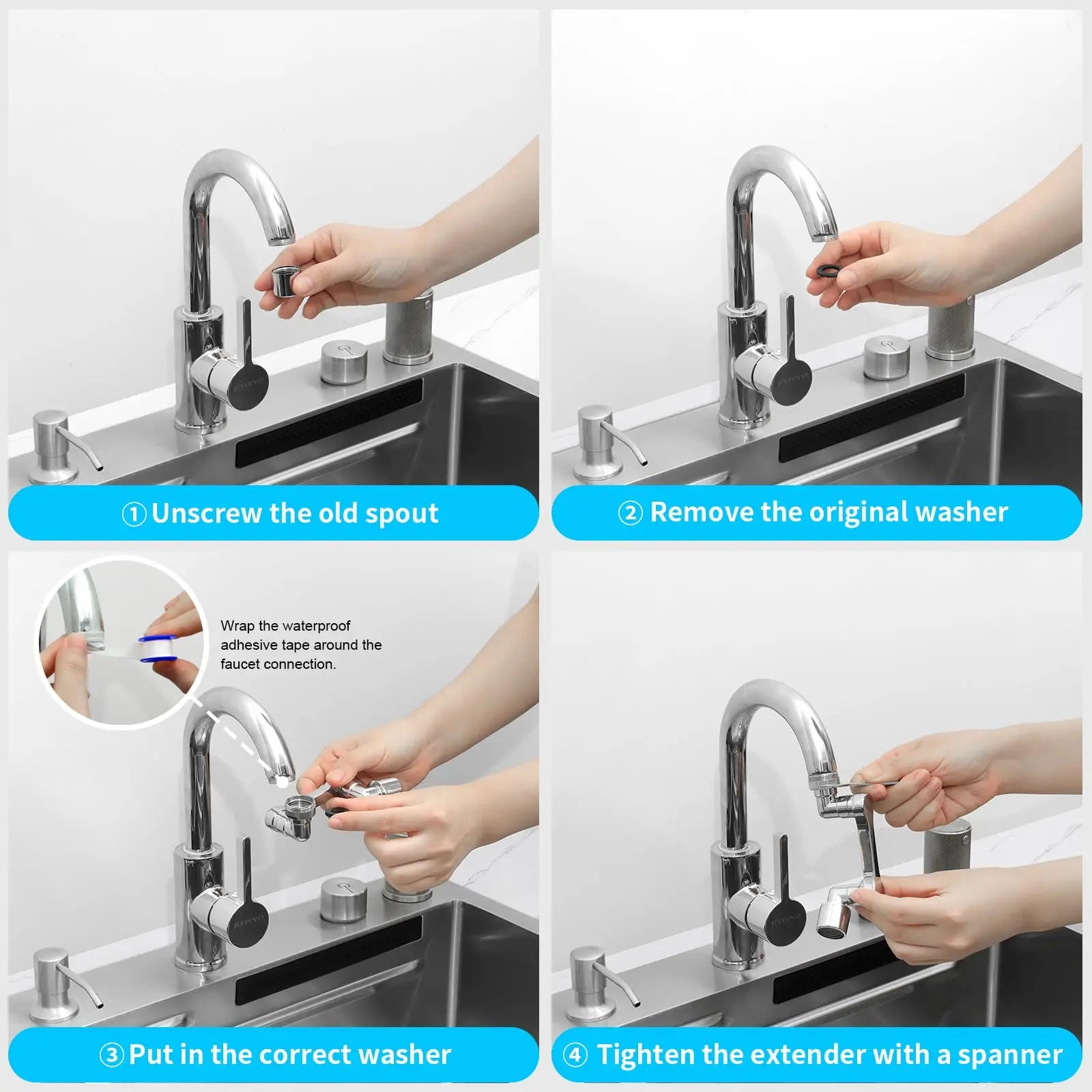 1080° Universal Rotating Faucet Extender – Dual-Mode Swivel Aerator for Kitchen & Bathroom