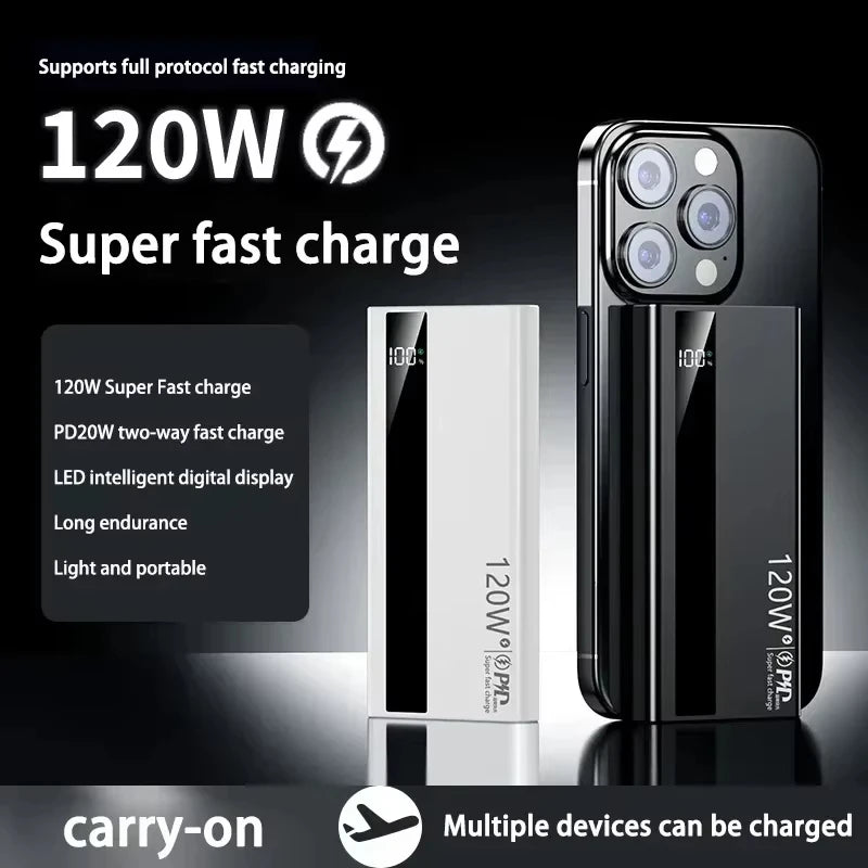 50000mAh 120W Magnetic Wireless Power Bank with LED Display – Portable Fast Charger USB-C/USB-A for iPhone, Samsung, iPad, Android