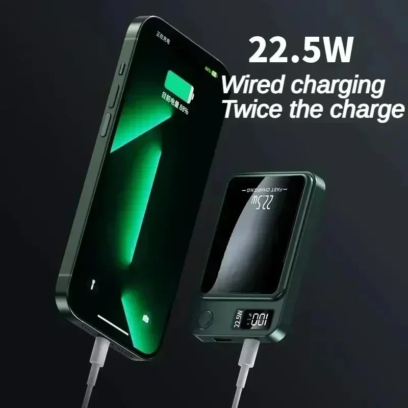 Magnetic Wireless Power Bank 100000mAh / 50000mAh – 22.5W Fast Charger, Portable Power Pack with LED Display, Type-C & Qi Wireless