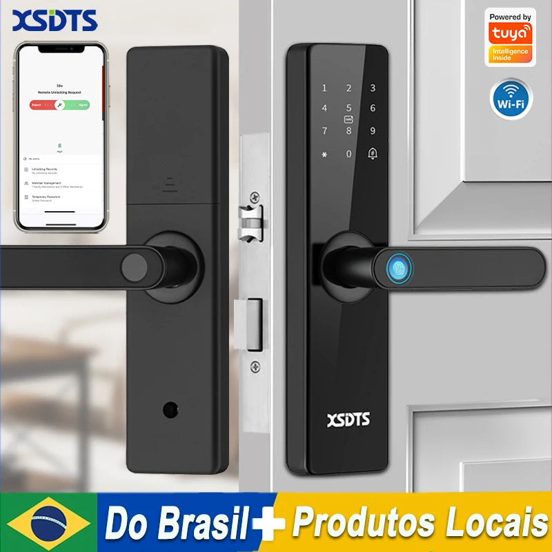 Smart Fingerprint Door Lock WiFi Tuya App — Biometric Keypad, Card & Mechanical Key with USB Emergency Power, Built-In Camera & Doorbell