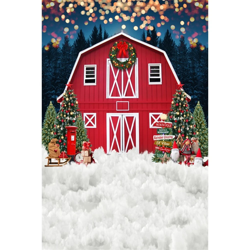 Christmas Photography Backdrop - Santa, Tree & Fireplace Winter Snow Wood Floor Portrait Background