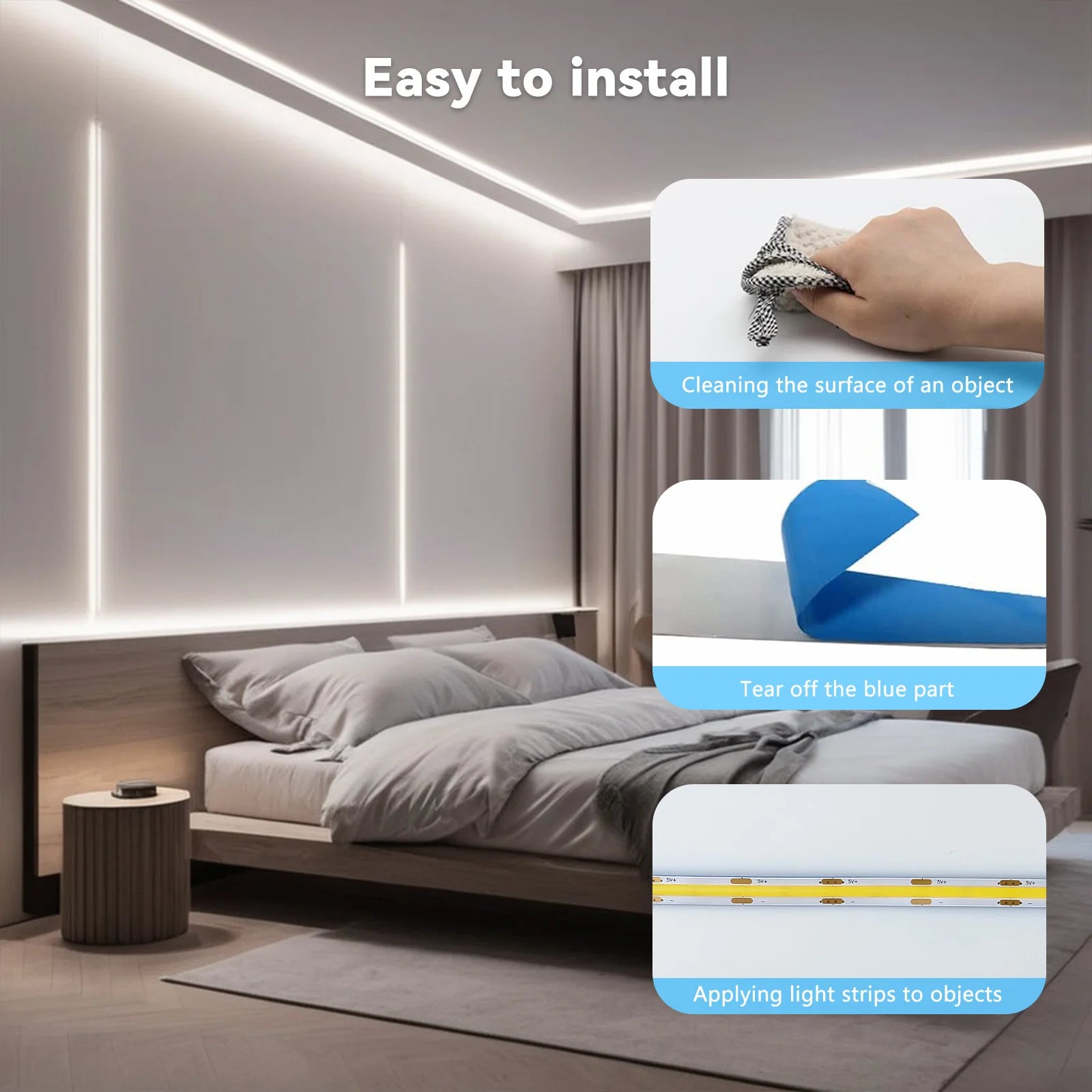5V USB COB LED Strip Light Touch Dimmable - Flexible 1–5m (3.3–16.4 ft) Backlight for TV Mirror Cabinet