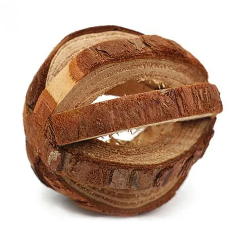Wooden Pine Chew Roller Toy for Rabbits, Guinea Pigs & Rats - Dumbbell Unicycle Bell for Small Pets