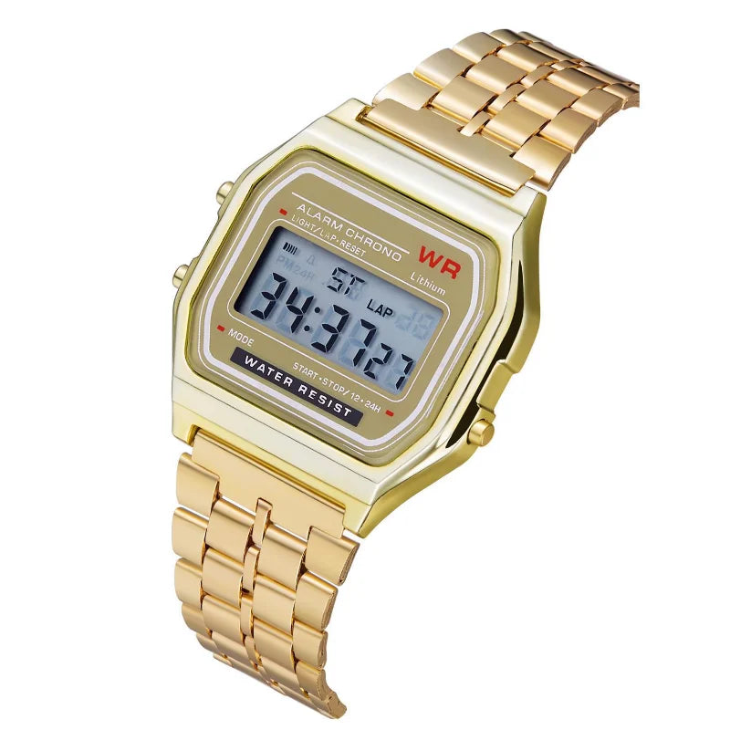 LED Digital Metal Alloy Band Watch for Men & Women — 33mm (1.3in) Dial, Quartz Multi-Function Business Casual Watch