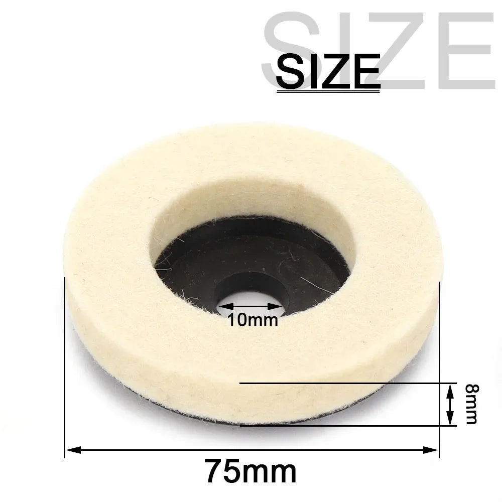 Wool Felt Polishing Wheel 50/75 mm (2.0 in / 3.0 in) Angle Grinder Disc for Metal Marble Glass Ceramic - 1pc