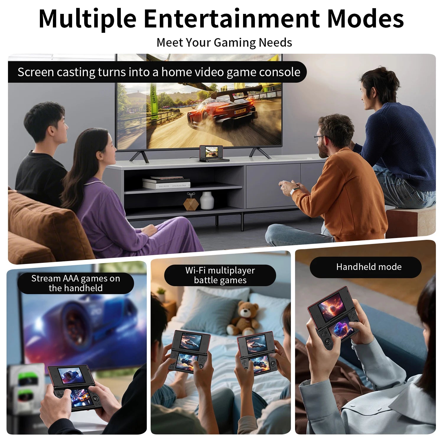 Dual-Screen Flip Handheld Game Console 4.0 in (10.16 cm) IPS Touchscreen — Android 14, 4000mAh, WiFi 2.4/5G & Bluetooth 4.2, TF up to 2TB