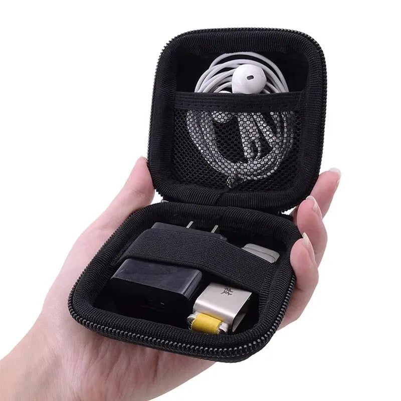 Portable Earphone & Cable Organizer Case — Leather Digital Gadget Storage Pouch