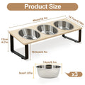 15° Tilt Elevated Cat Feeder - 3 Stainless Steel 18 oz (532 ml) Bowls with Wooden Stand for Cats & Puppies