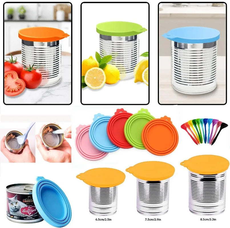 2-Pack Reusable Silicone Pet Food Can Covers with Spoon – Airtight Lids for Dog & Cat Cans, Fits 2.5–3.3 in (63–84 mm)
