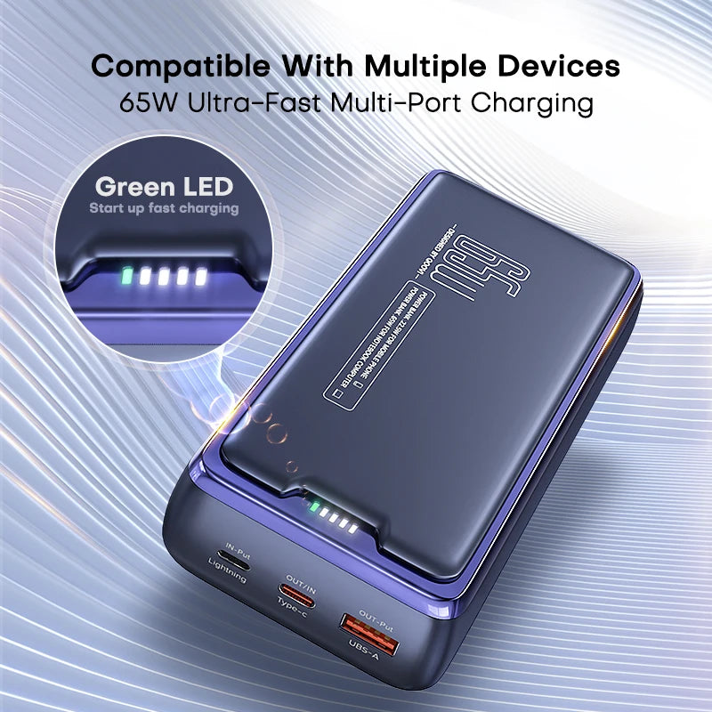 30000mAh 65W PD Power Bank Portable Charger with LED Display - Triple-Port Fast Charge for Laptop & Smartphone