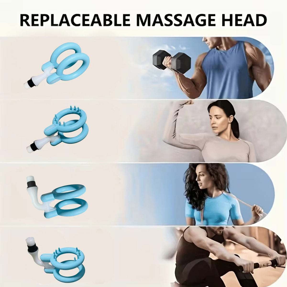 Replaceable Silicone Massage Gun Heads for 12–19mm (0.47–0.75 in) Shaft — Fascia Attachments for Muscle Relief & Recovery