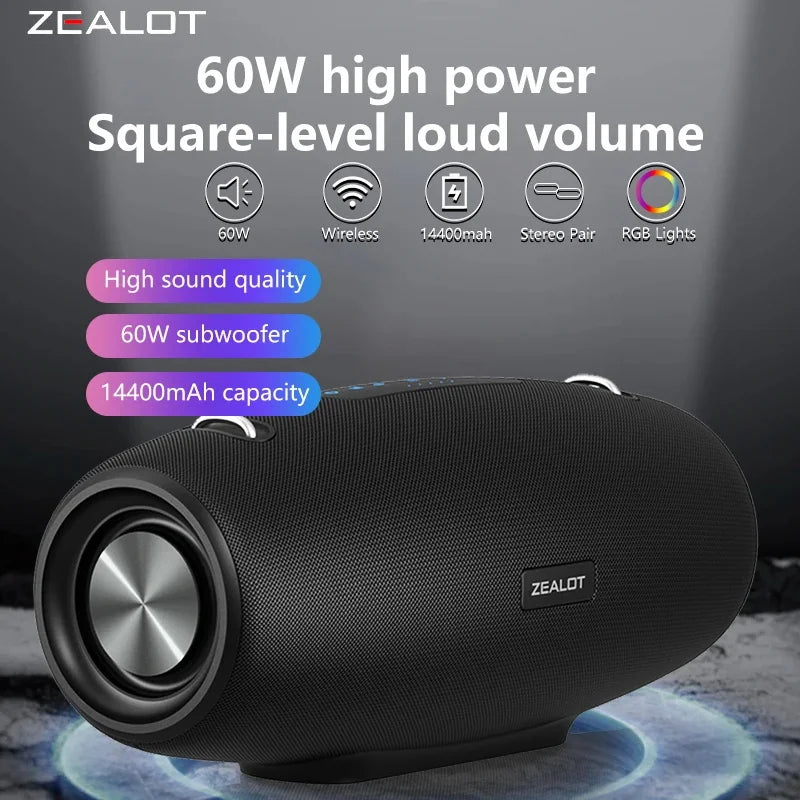 Portable Waterproof Bluetooth Speaker with Shoulder Strap, Loud Stereo and Deep Bass, 40-Hour Playtime, 14400mAh Battery