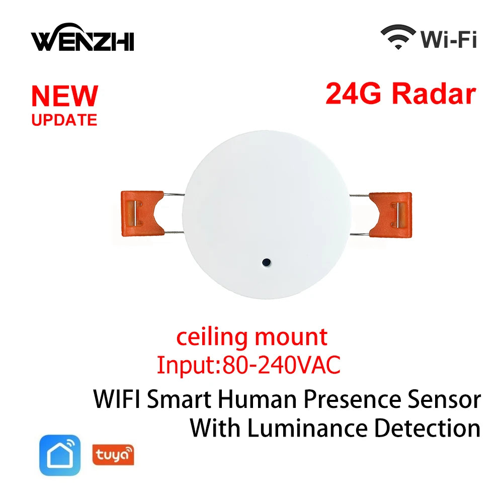 ZigBee WiFi mmWave Human Presence Motion Sensor with Luminance & Distance Detection, AC 80–240V / USB 5V Smart Home