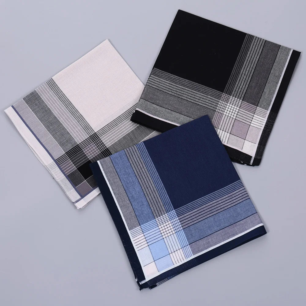 3-Pack Men's Cotton Handkerchiefs 17 x 17 in (43 x 43 cm) Soft Plaid Pocket Squares for Weddings, Sports and Everyday Use