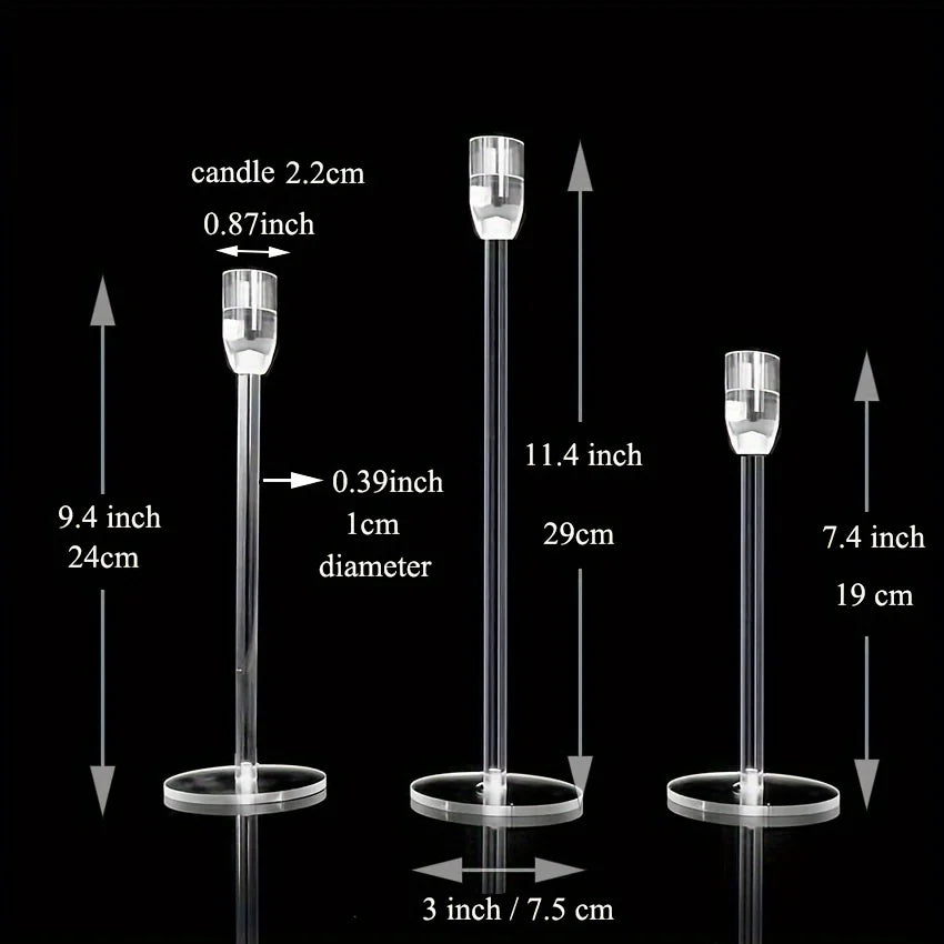3-Pack Clear Acrylic Candle Holders – Modern Candelabra Table Centerpiece for Weddings, Parties & Holiday Decor