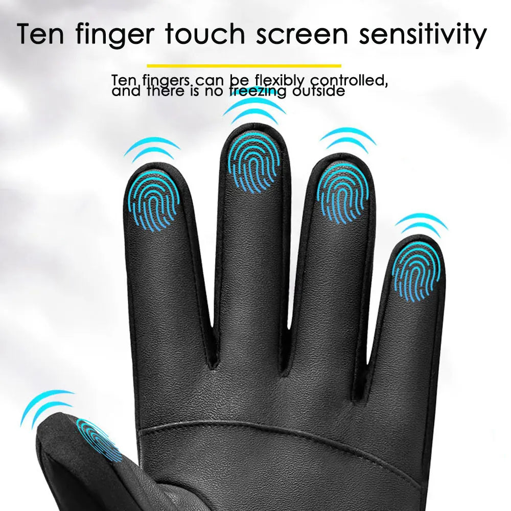 Waterproof Winter Cycling Gloves — Touchscreen, Windproof, Non-Slip Fleece-Lined Full-Finger Gloves for Motorcycling & Outdoor Sports