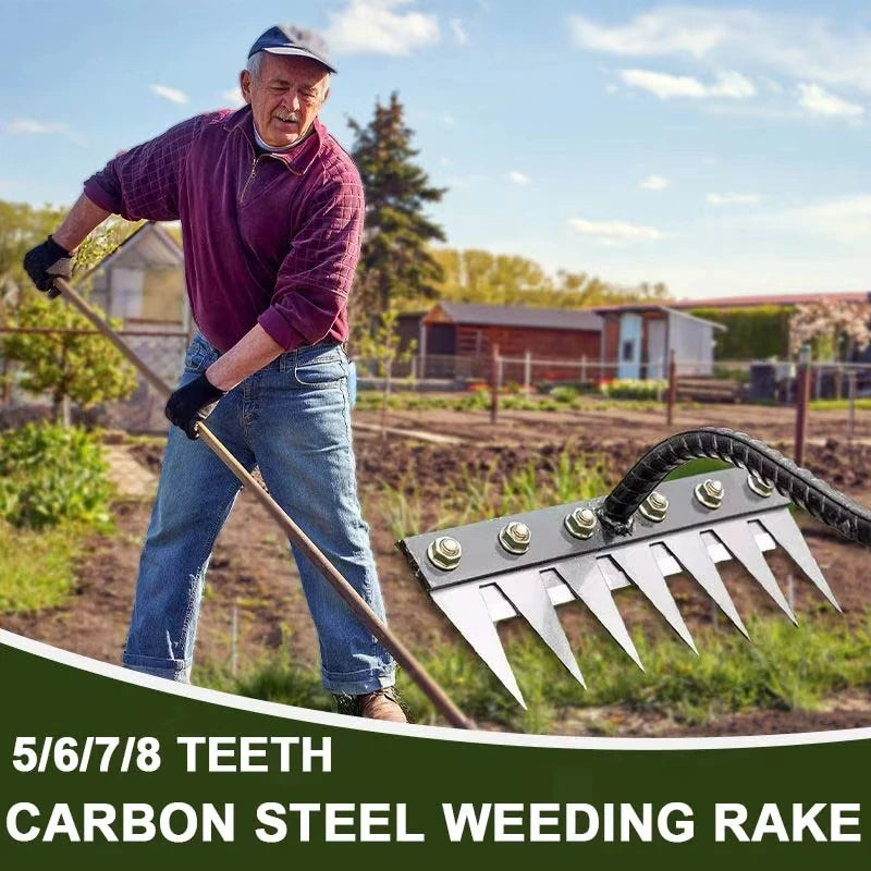 5/6/7/8-Teeth Manganese Steel Garden Hoe Rake for Weeding & Soil Loosening