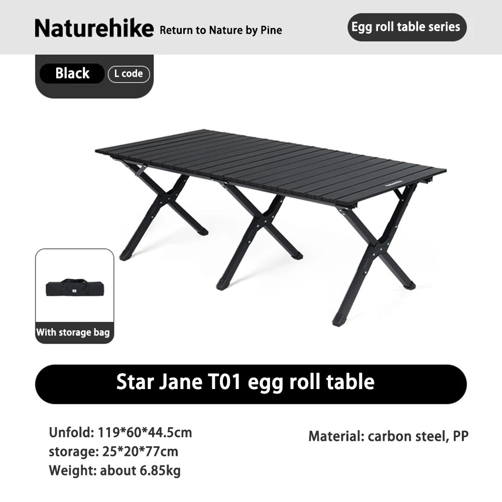 Portable Foldable Camping Picnic Table – Roll-Up Color Block Desktop, Carbon Steel Frame (Small/Medium/Large)