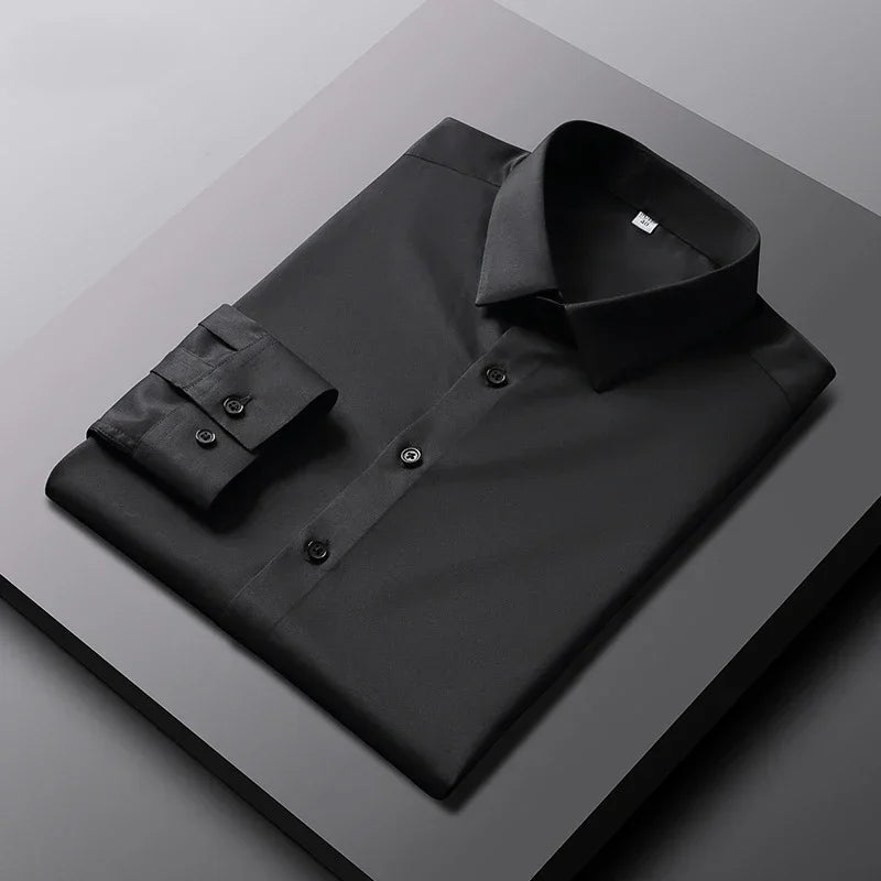 Men's Business Casual Long Sleeve Wrinkle-Resistant Polyester Dress Shirt – Smart Casual, All-Season