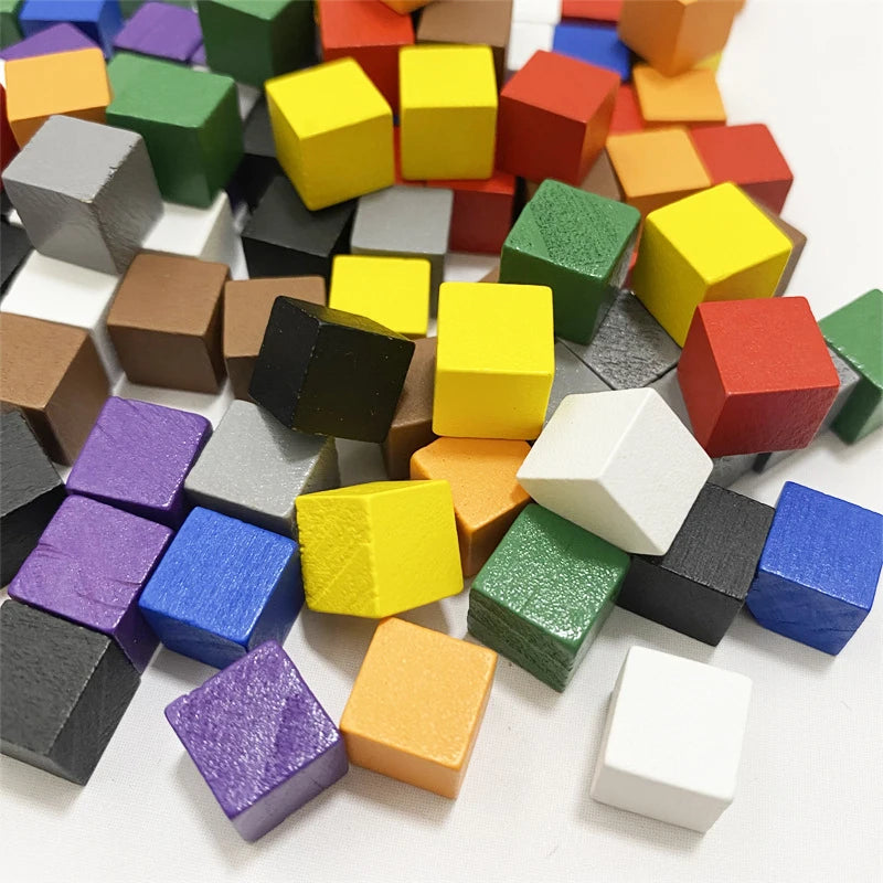 100-Pack 10mm (0.39 in) Colorful Wooden Cubes - Dice Tokens for Crafts, Board Games & Early Education