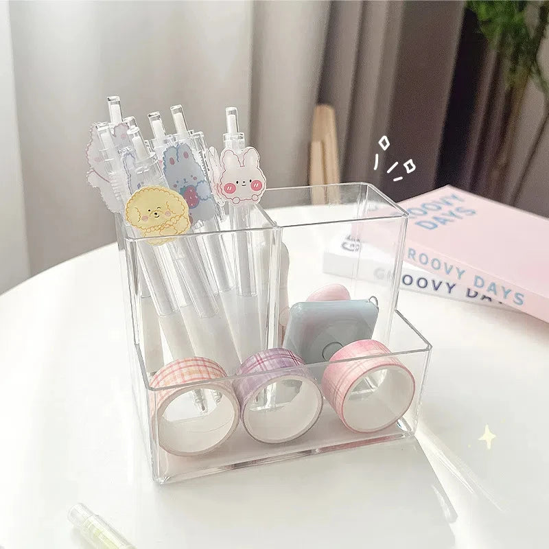 Clear 3-Grid Acrylic Makeup Brush and Pen Organizer view 2