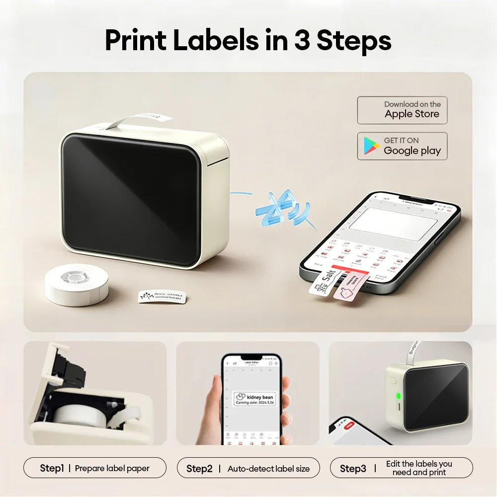 Handheld Bluetooth Thermal Label Printer — 12–15mm (0.47–0.59 in) Inkless Adhesive Price Tag Maker