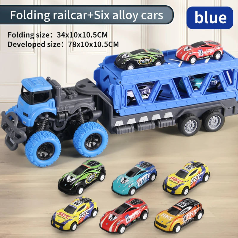 Transforming Rail Car Folding Container Truck Toy – Transporter Playset for Kids Gift