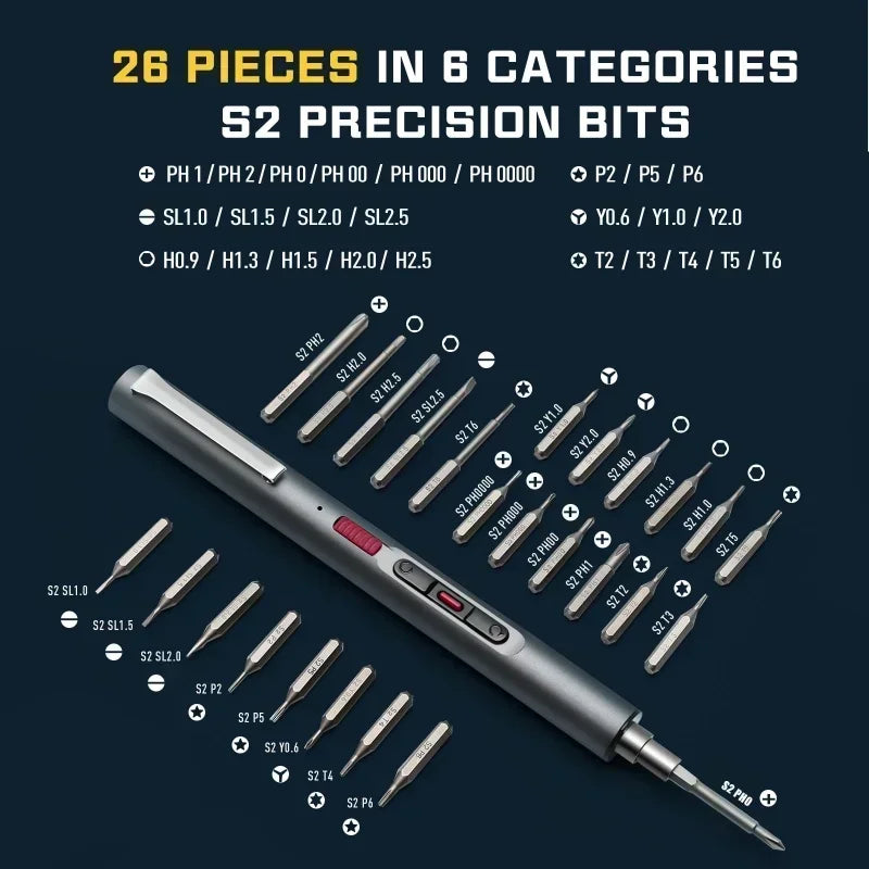 Cordless Electric Precision Screwdriver Set 29/42-in-1, 3 Torque Settings USB-C Rechargeable for Phone & Watch Repair