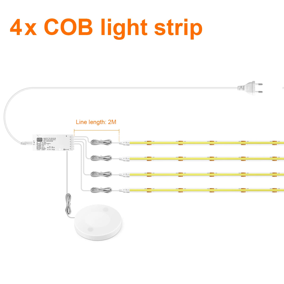 LED COB Touch Dimmable Light Strip for Acoustic Panels Wall Background Lamp Under-Cabinet Shelf Bedroom Night Light