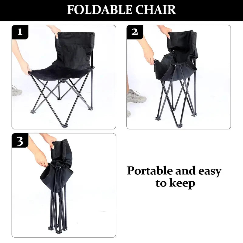 Foldable Outdoor Camping Chair with Side Pocket - Portable Oxford Cloth Beach & Fishing Chair