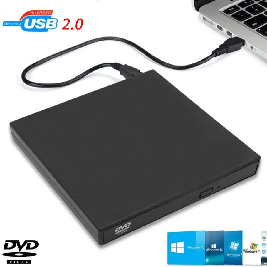 External USB 2.0 CD/DVD Optical Drive - Portable CD/DVD Reader for MacBook, Laptop & Desktop
