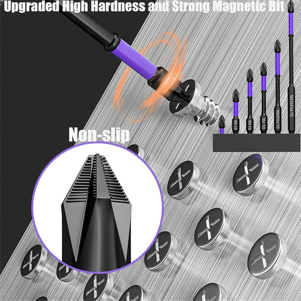 6/12-Piece Magnetic Impact Screwdriver Bit Set — Non-Slip Shockproof Phillips Torsion Bits, 1/4 in (6.35 mm) Hex Shank, Alloy Steel