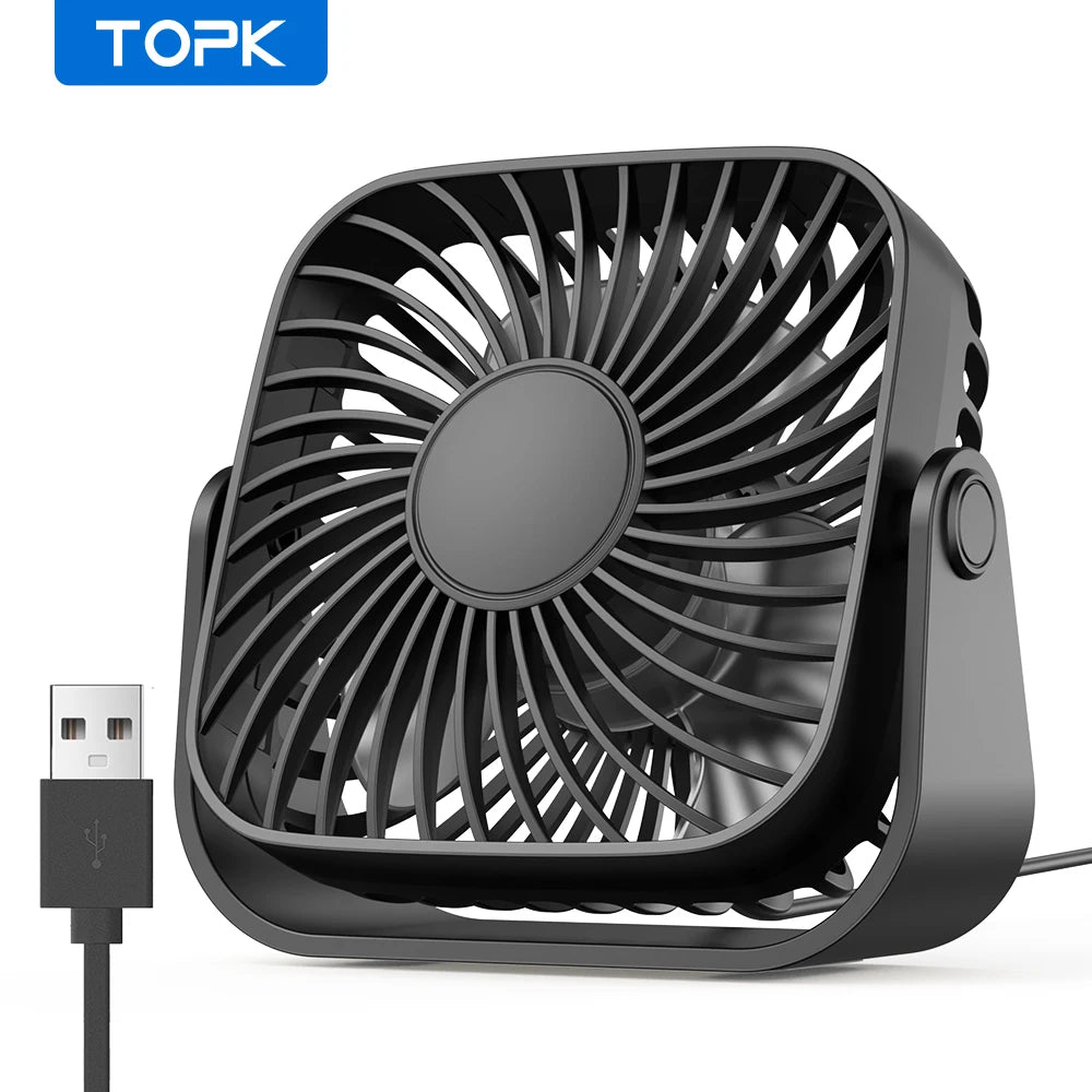 4-Inch (10 cm) USB Mini Portable Fan - 3-Speed Quiet Desk & Camping Fan, 360° Adjustable Personal Table Fan for Home & Office