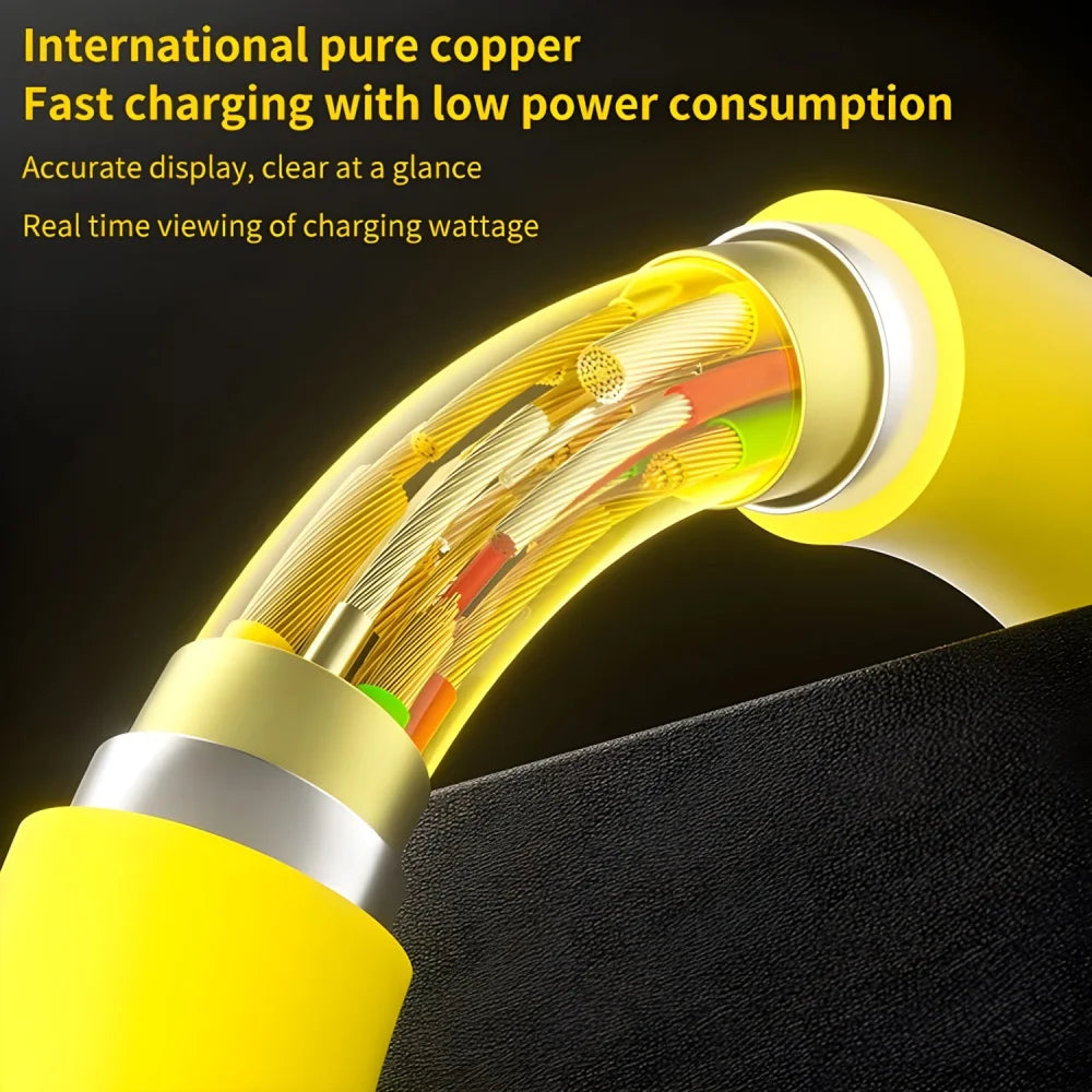 4-in-1 65W Telescopic Spring USB Cable – 6A Fast Charging & Data Sync (USB-C, Lightning, Micro USB)