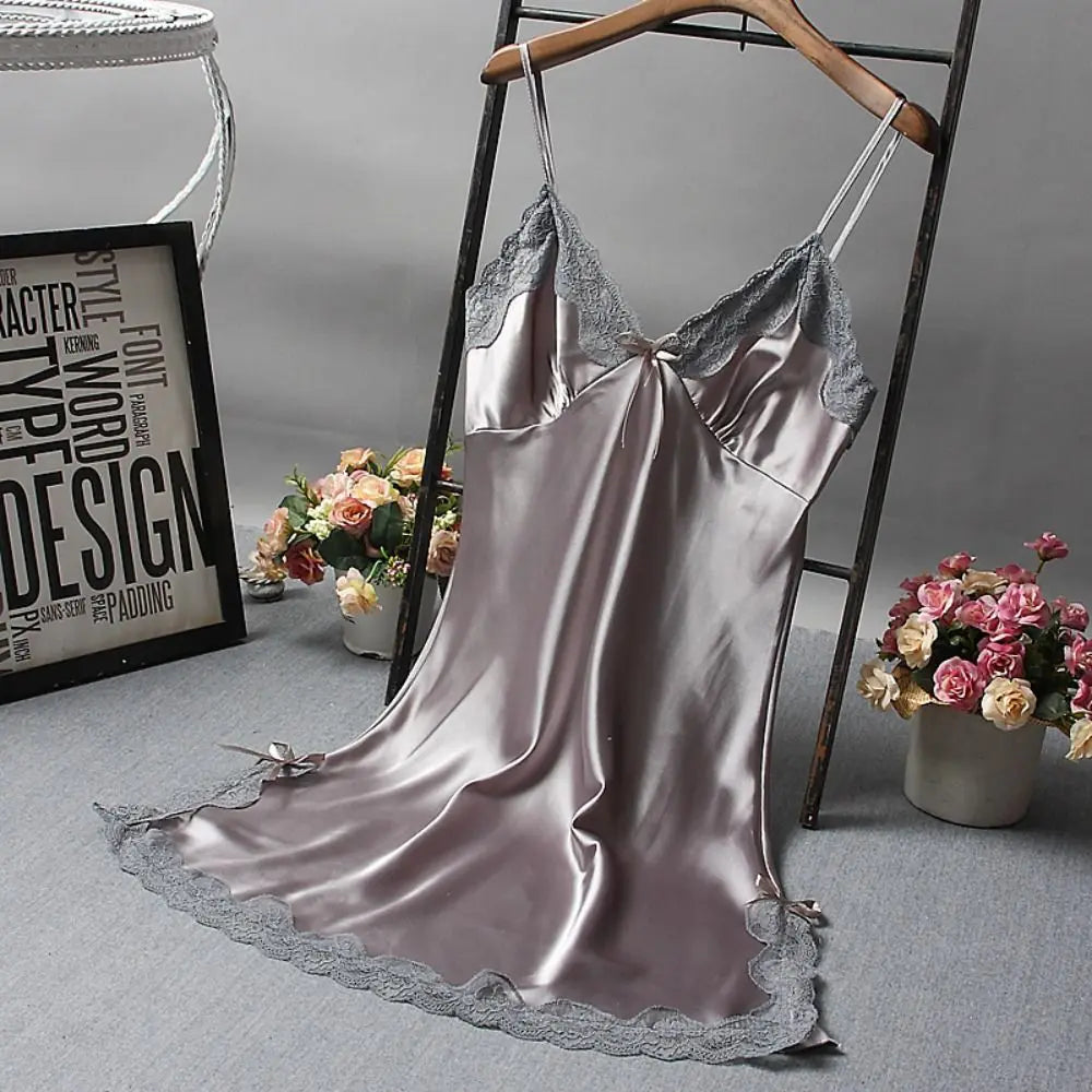 Lace Patchwork Camisole Nightgown – Women's Knee-Length Lace Sleepwear Nightdress