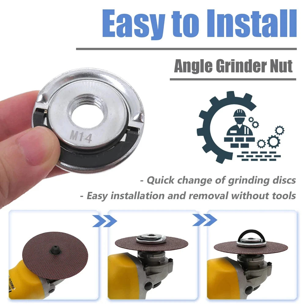 M14 Quick Release Angle Grinder Flange Nut – Self-Locking Pressing Plate Power Chuck for Cutting Disc Replacement