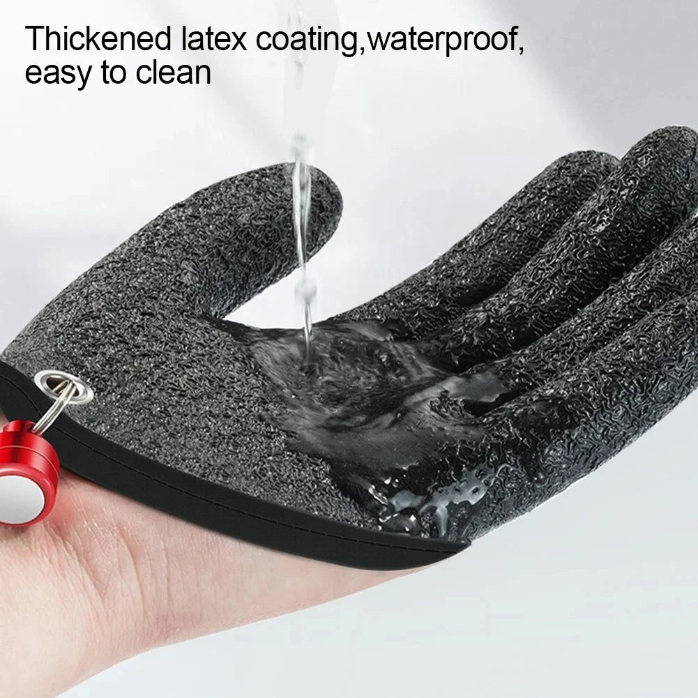 Waterproof Anti-Cut Fishing Gloves - Full-Finger Non-Slip Latex Grip with Waist Hook (Left/Right)