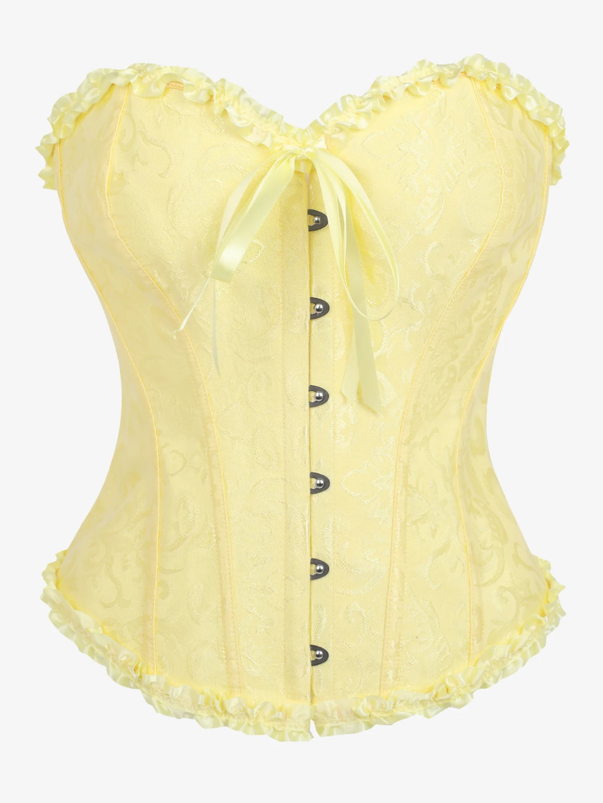 Women's Victorian Gothic Overbust Corset Bustier - Jacquard Brocade Front Busk Waist Cincher