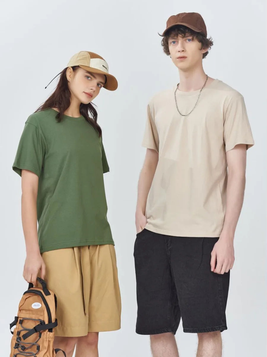 180g Cotton Men's Solid Short Sleeve T-Shirt – Breathable Summer Tee White/Black