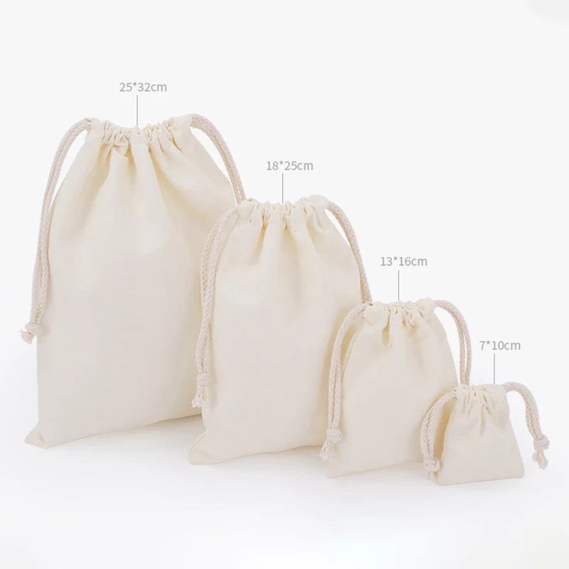 Cotton Drawstring Canvas Bags - White Reusable Gift & Storage Pouches for Candy, Jewelry, Travel and Home Organization