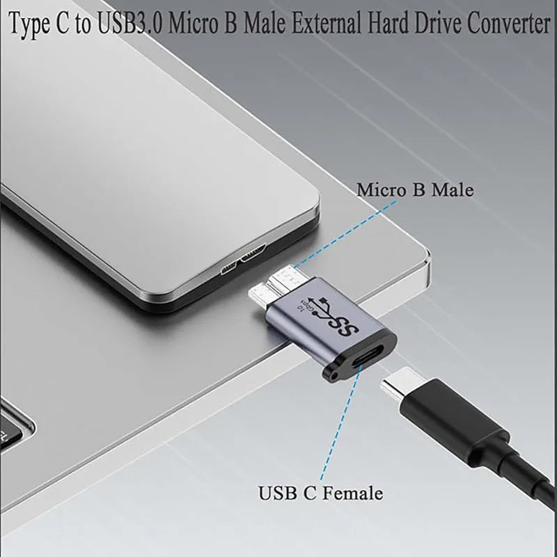 USB 3.0 Micro-B Male to USB-C Female Adapter - Type-C to Micro-B Converter for External Hard Drives & Laptops