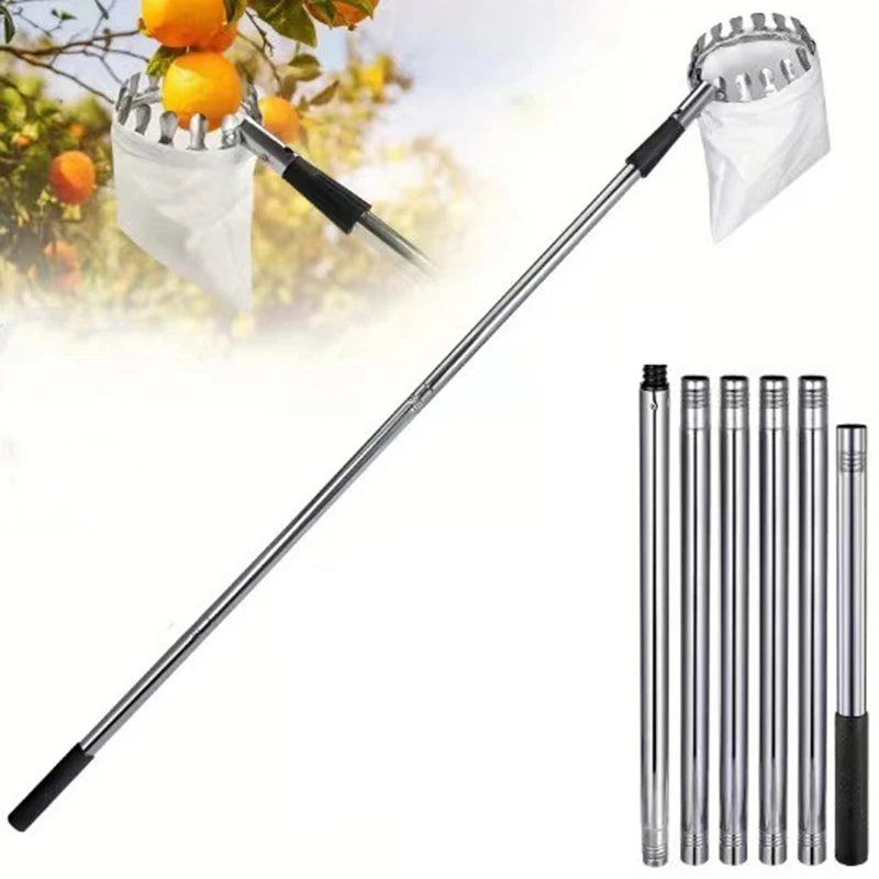 Telescopic Fruit Picker Pole 1.6/2.4/3.2/4M (5.2/7.9/10.5/13.1 ft) Stainless Steel Orchard & Garden Picking Tool