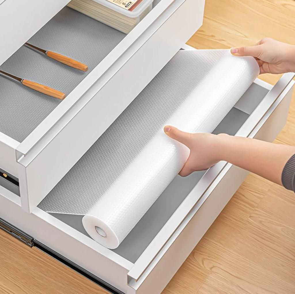 EVA Non-Slip Drawer & Shelf Liner — 30cm x 1.5m & 60cm x 5m (11.8in x 59.1in & 23.6in x 196.9in) Waterproof Oil-Resistant Cabinet Mat, Non-Adhesive