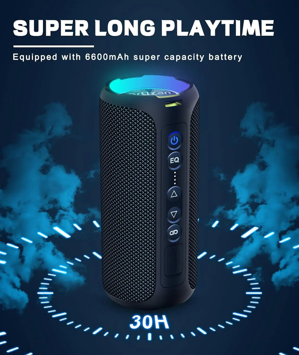 40W Portable Bluetooth Speaker - IPX7 Waterproof, Deep Bass, 30H Playtime, LED Light Show, 3 EQ Modes, Bluetooth 5.3, TF/AUX