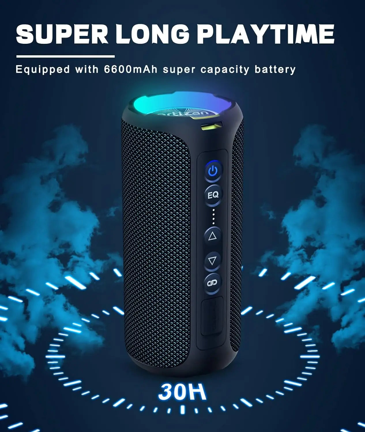 40W Portable Bluetooth Speaker — Bluetooth 5.3, IPX7 Waterproof, Deep Bass, LED Lights, 6600mAh Battery, TWS, AUX/TF
