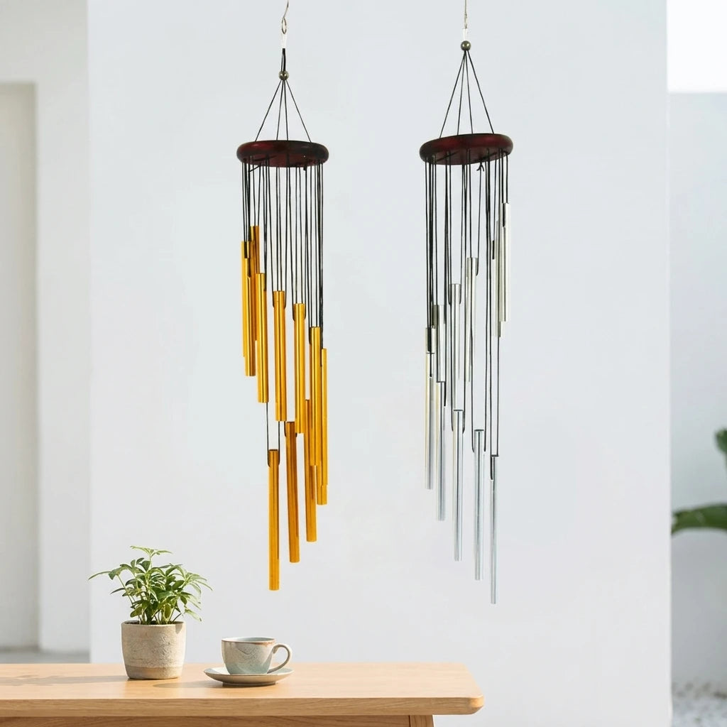 12-Tube Aluminum Alloy Wind Chimes with Hook, Gold & Silver Bells for Outdoor Home, Wedding, Party, Memorial Decoration